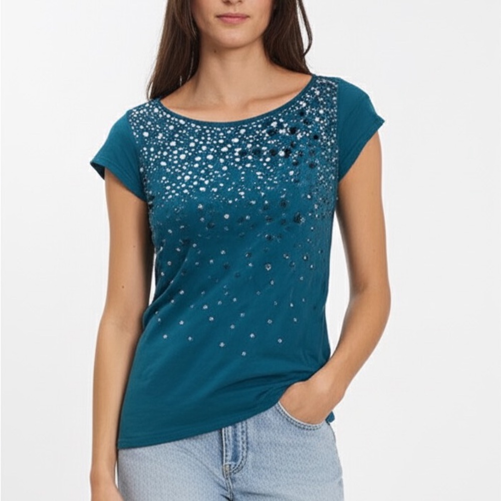 INC International Concepts Women’s Blue Sequin Top Tees Medium